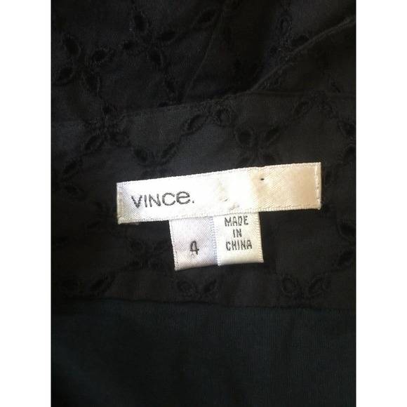 VINCE Dress Black Eyelet Square Neck Babydoll 4 S - Picture 5 of 6